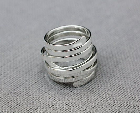 925 Sterling Silver Unique Coil Wrap Ring, Wrapped Swirl Ring, Wraparound Ring