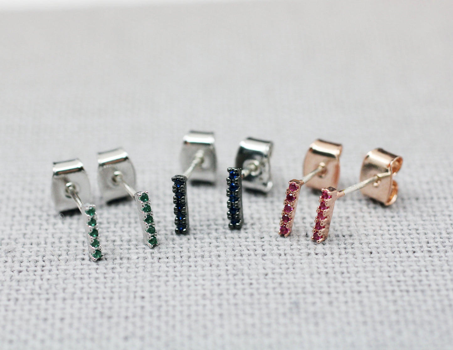 Tiny Bar with cubic zirconia stud earrings in 3 colors, E0900S