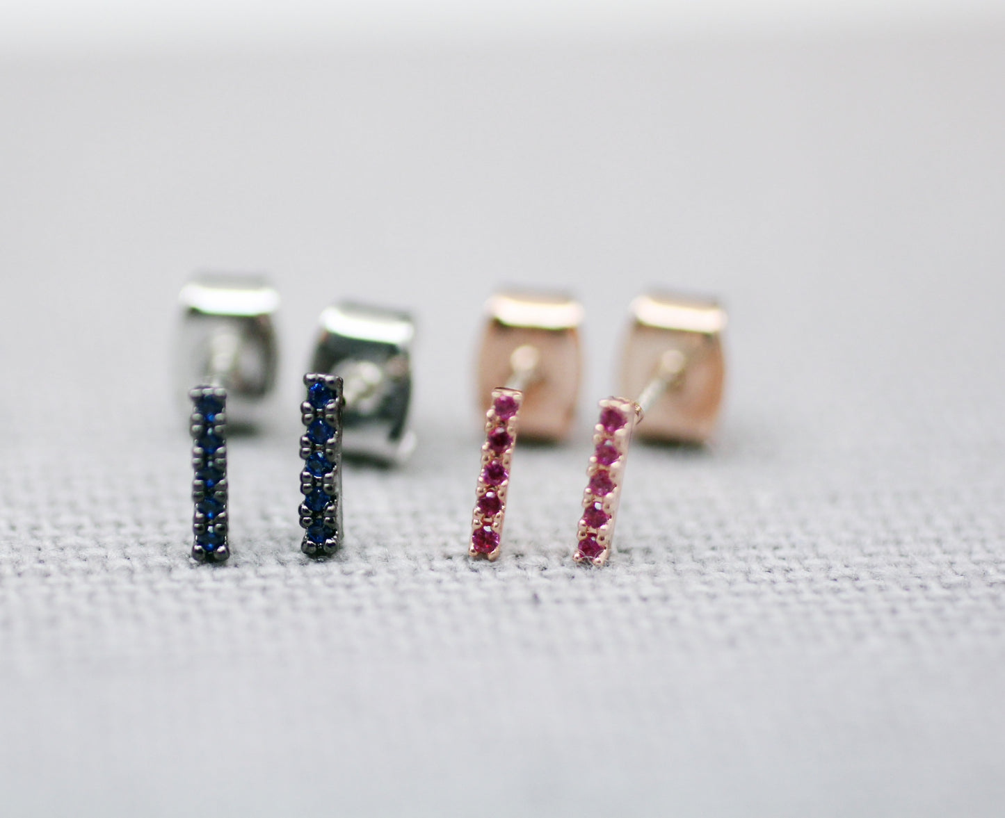 Tiny Bar with cubic zirconia stud earrings in 3 colors, E0900S