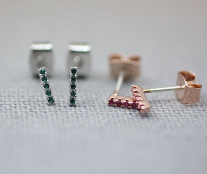 Tiny Bar with cubic zirconia stud earrings in 3 colors, E0900S