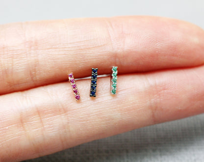 Tiny Bar with cubic zirconia stud earrings in 3 colors, E0900S