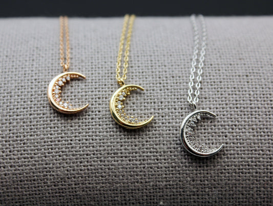 Cubic Crescent moon pendant Necklace Celestial Jewelry, Crystal Moon necklace, Crescent Moon necklace, layered necklace