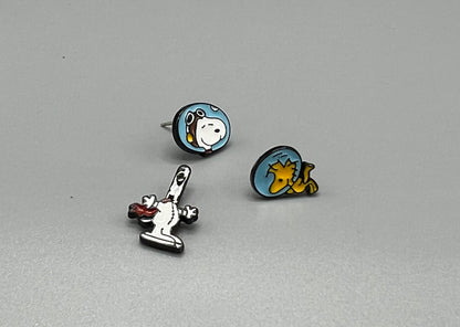 Cute Woodstock delivery Snoopy Baby basket earrings, Astronaut Snoopy and Woodstock Best Friend Ear jacket