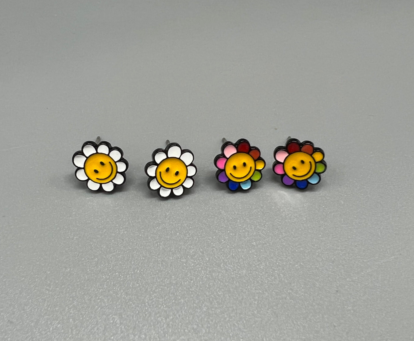 Cute Smile face flower Stud earrings-2colors