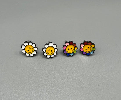 Cute Smile face flower Stud earrings-2colors