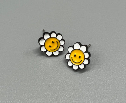 Cute Smile face flower Stud earrings-2colors