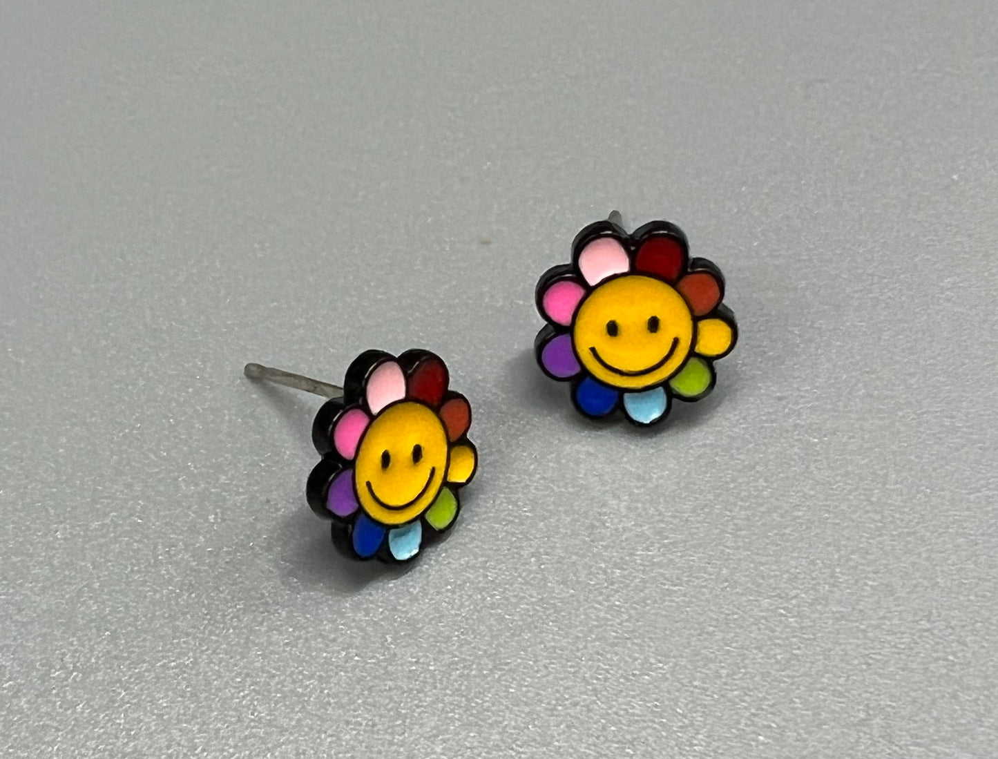 Cute Smile face flower Stud earrings-2colors