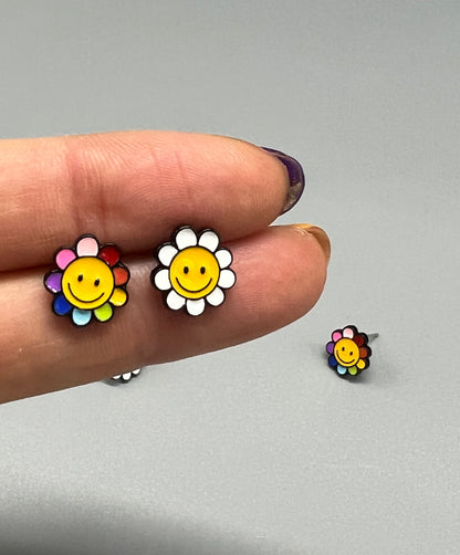 Cute Smile face flower Stud earrings-2colors