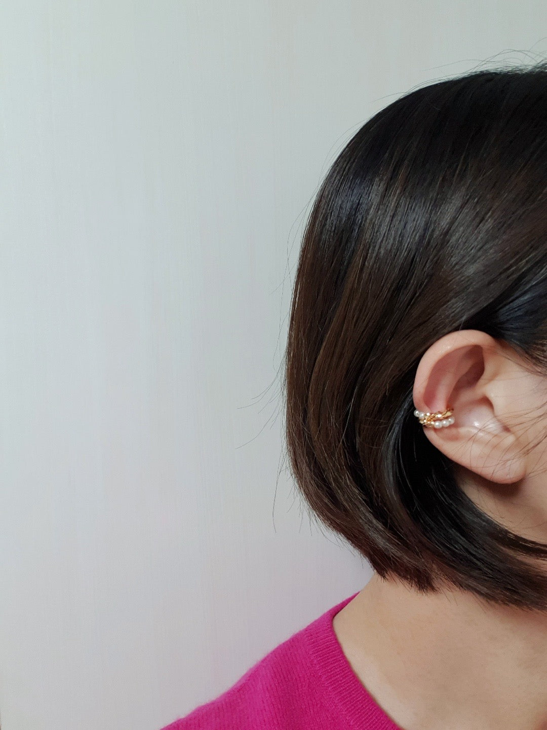 Set of 2 pearl line earcuff, chain ear wrap, dangling chain conch ear cuffs, non pierced earrings