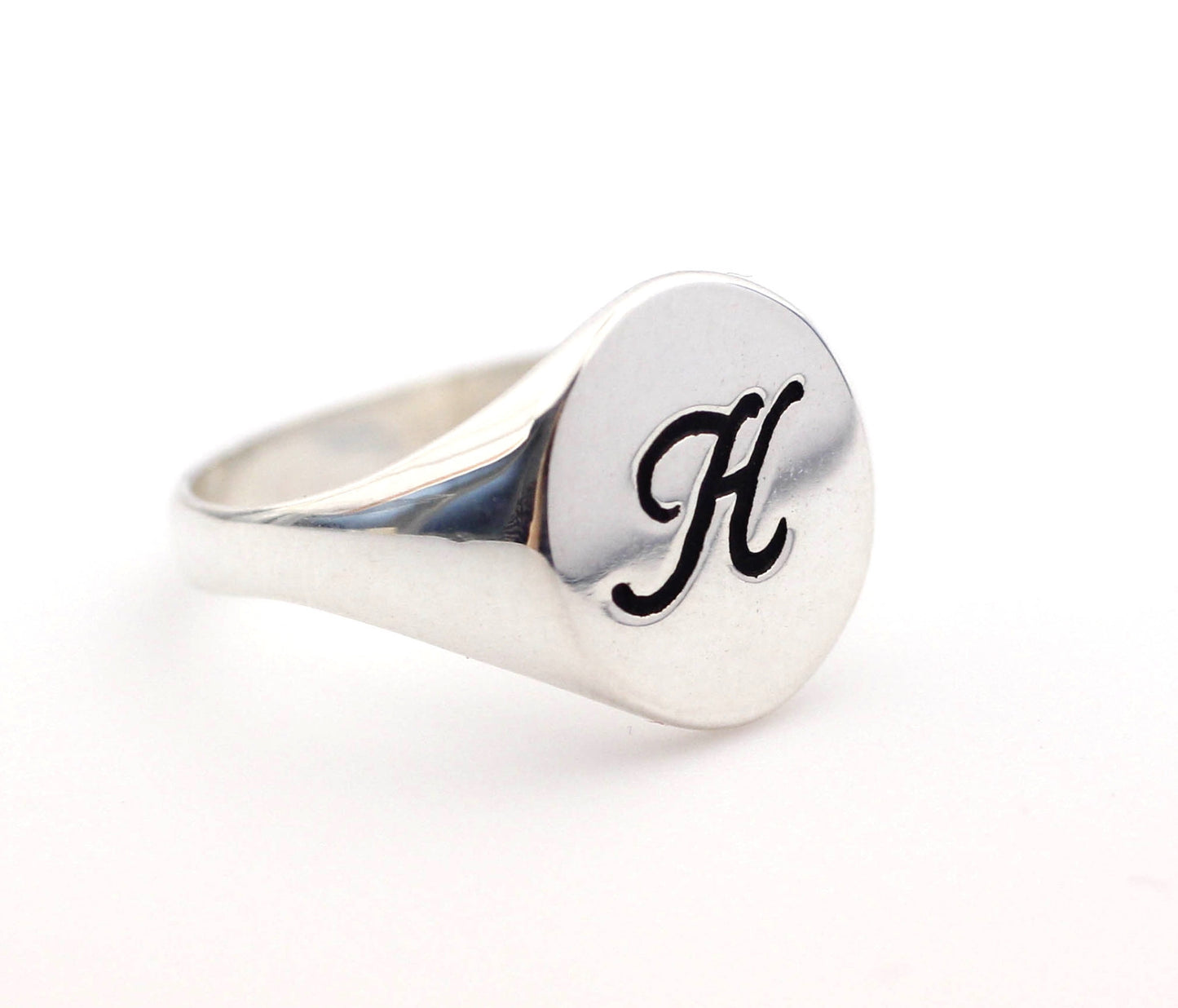 925 sterling silver Script Initial engraved ring in sterling silver