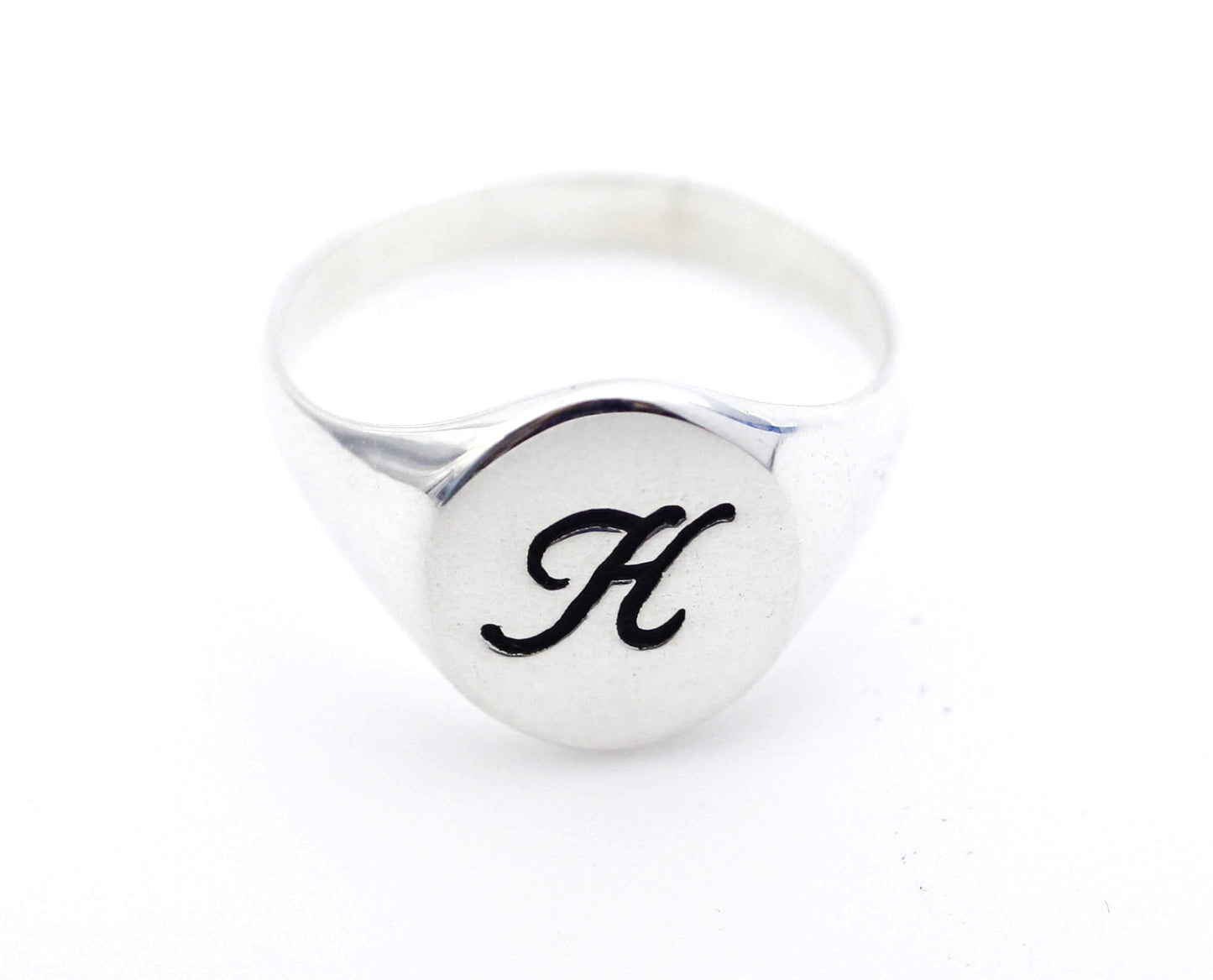 925 sterling silver Script Initial engraved ring in sterling silver