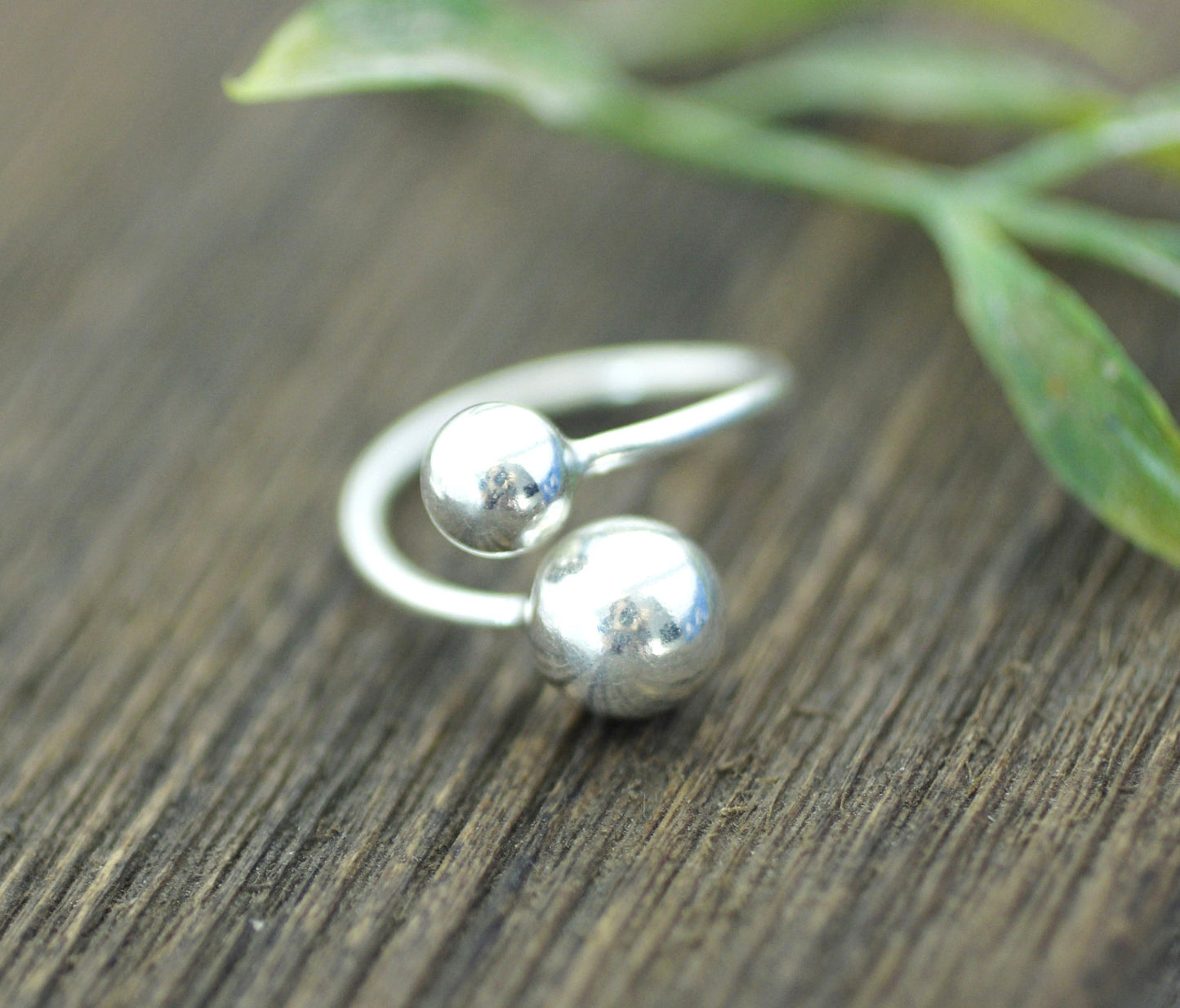 925 Sterling Silver Double Balls Ring, R0166S