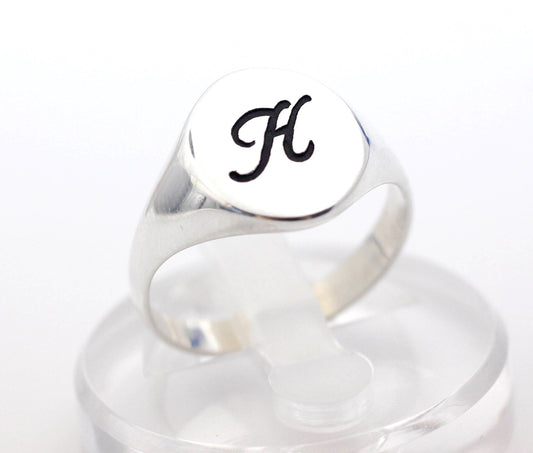 925 sterling silver Script Initial engraved ring in sterling silver