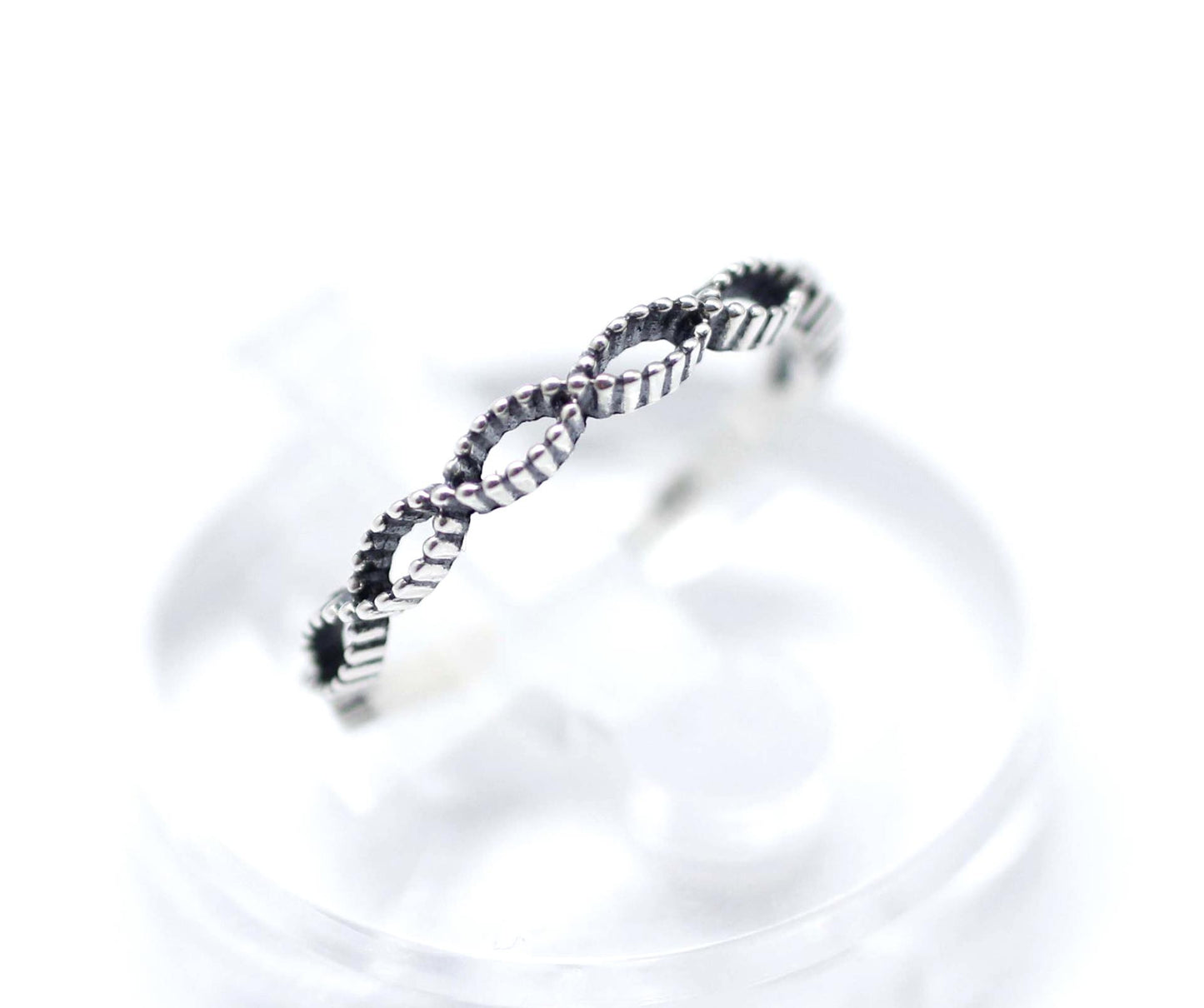 925 Sterling Silver Twisted Helix Pattern Infinity Ring