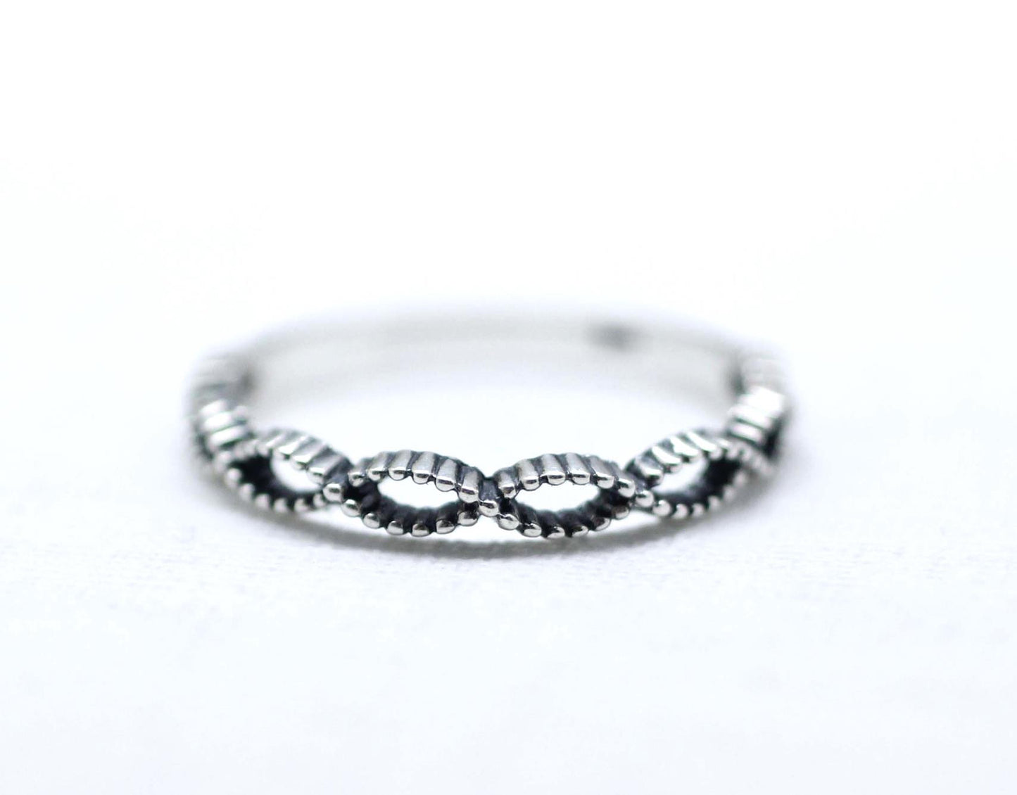 925 Sterling Silver Twisted Helix Pattern Infinity Ring