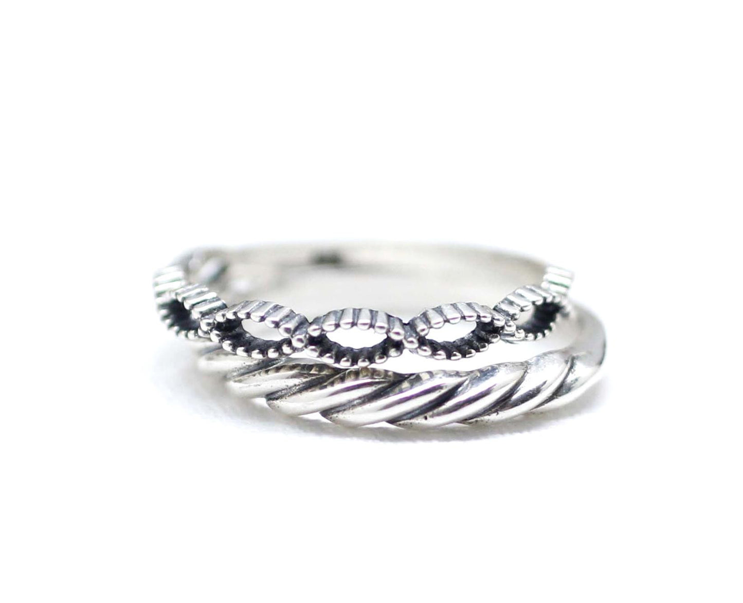 925 Sterling Silver Twisted Helix Pattern Infinity Ring