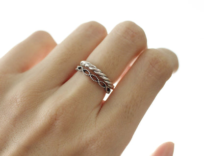 925 Sterling Silver Twisted Helix Pattern Infinity Ring