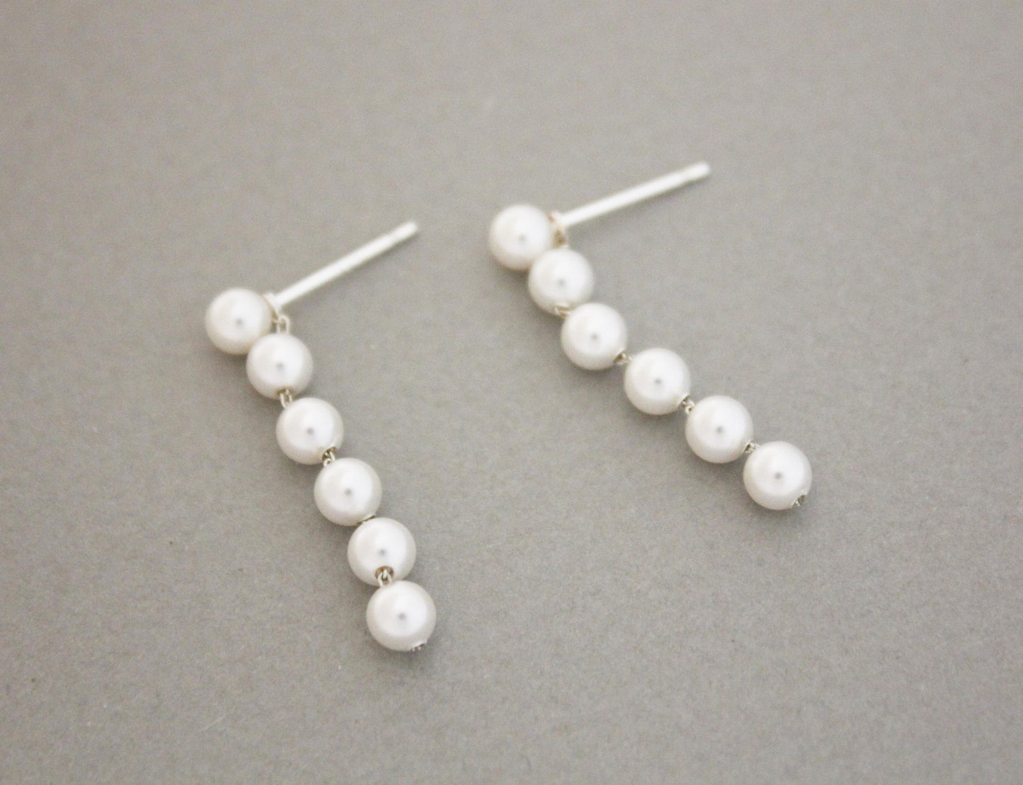 925 silver Long Pearls drop Earrings. Bridal Pearls Earrings, Wedding Earrings, Bridesmaid Earrings - Swarovski Pearl earrings