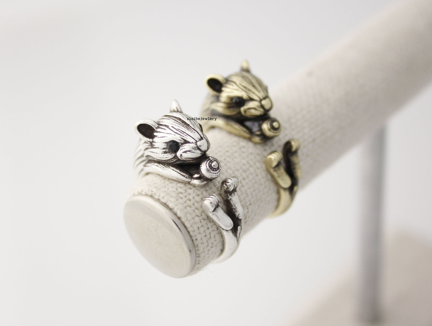 Cute Squirrel and Acorn Ring, Hamster, Mouse Wrap Ring, R0416S