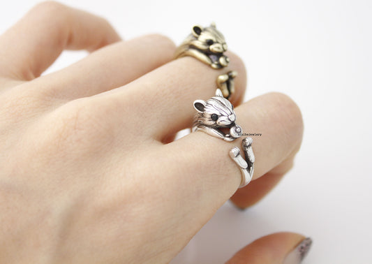 Cute Squirrel and Acorn Ring, Hamster, Mouse Wrap Ring, R0416S