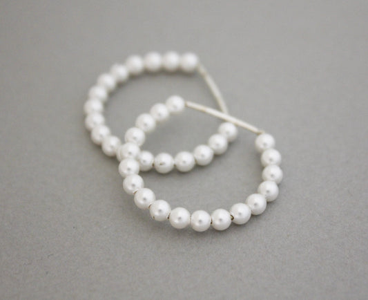 925 sterling silver Hoop ring Pearls Earrings. Bridal Pearls Earrings, Bridal Pearl Earrings, Wedding Earrings