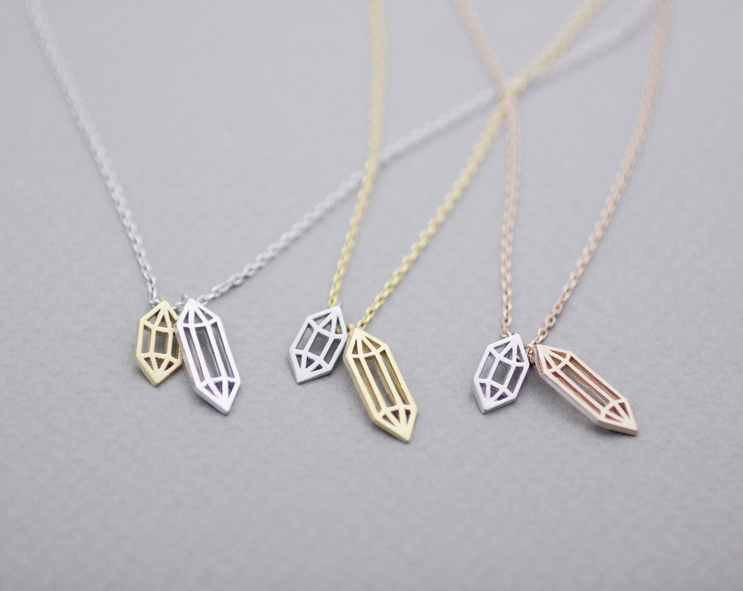 Cut-Out Diamond shape necklace, Crystal Shape Necklace, Rock Crystal Necklace