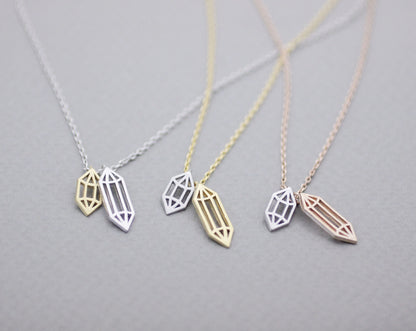 Cut-Out Diamond shape necklace, Crystal Shape Necklace, Rock Crystal Necklace