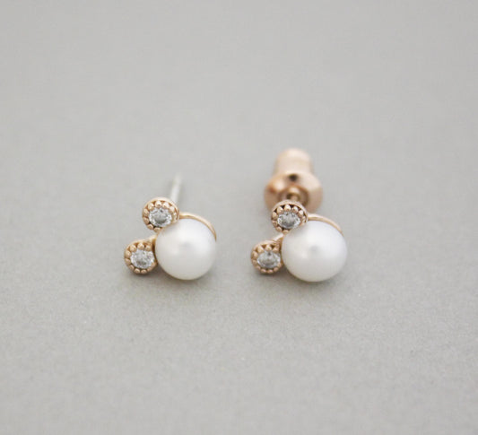 925 Sterling Silver Pearl Mickey Mouse detailed with CZ Stud Earrings, E0861S