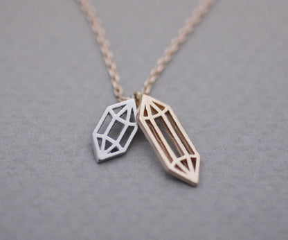 Cut-Out Diamond shape necklace, Crystal Shape Necklace, Rock Crystal Necklace