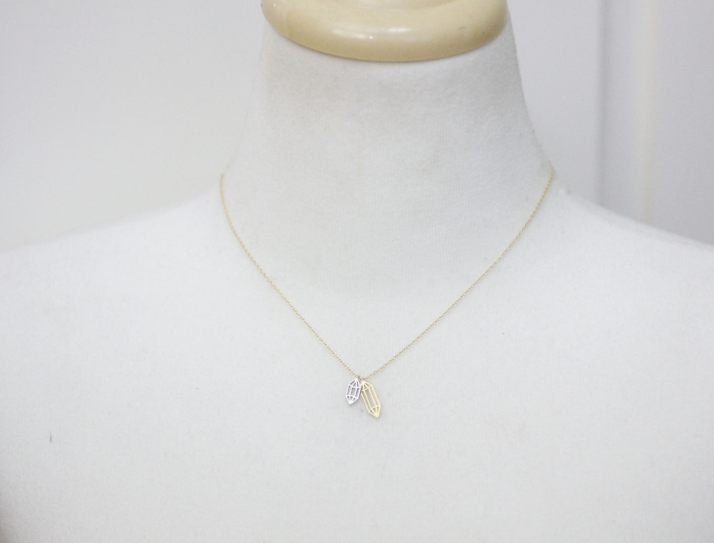 Cut-Out Diamond shape necklace, Crystal Shape Necklace, Rock Crystal Necklace