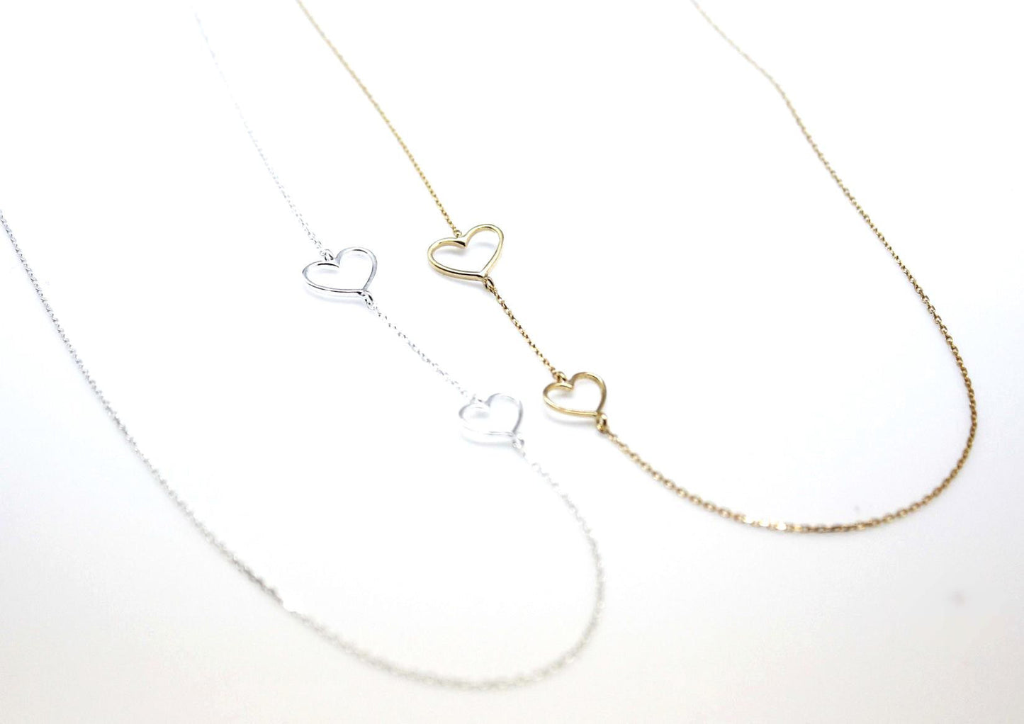 925 sterling silver 2 Hearts Necklace in 3 colors