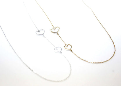 925 sterling silver 2 Hearts Necklace in 3 colors
