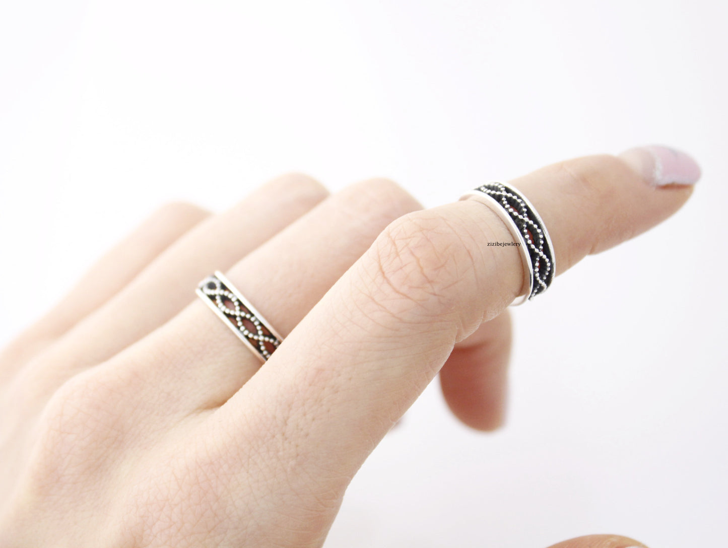 925 Sterling Silver Twisted Helix Pattern Infinity Ring-2