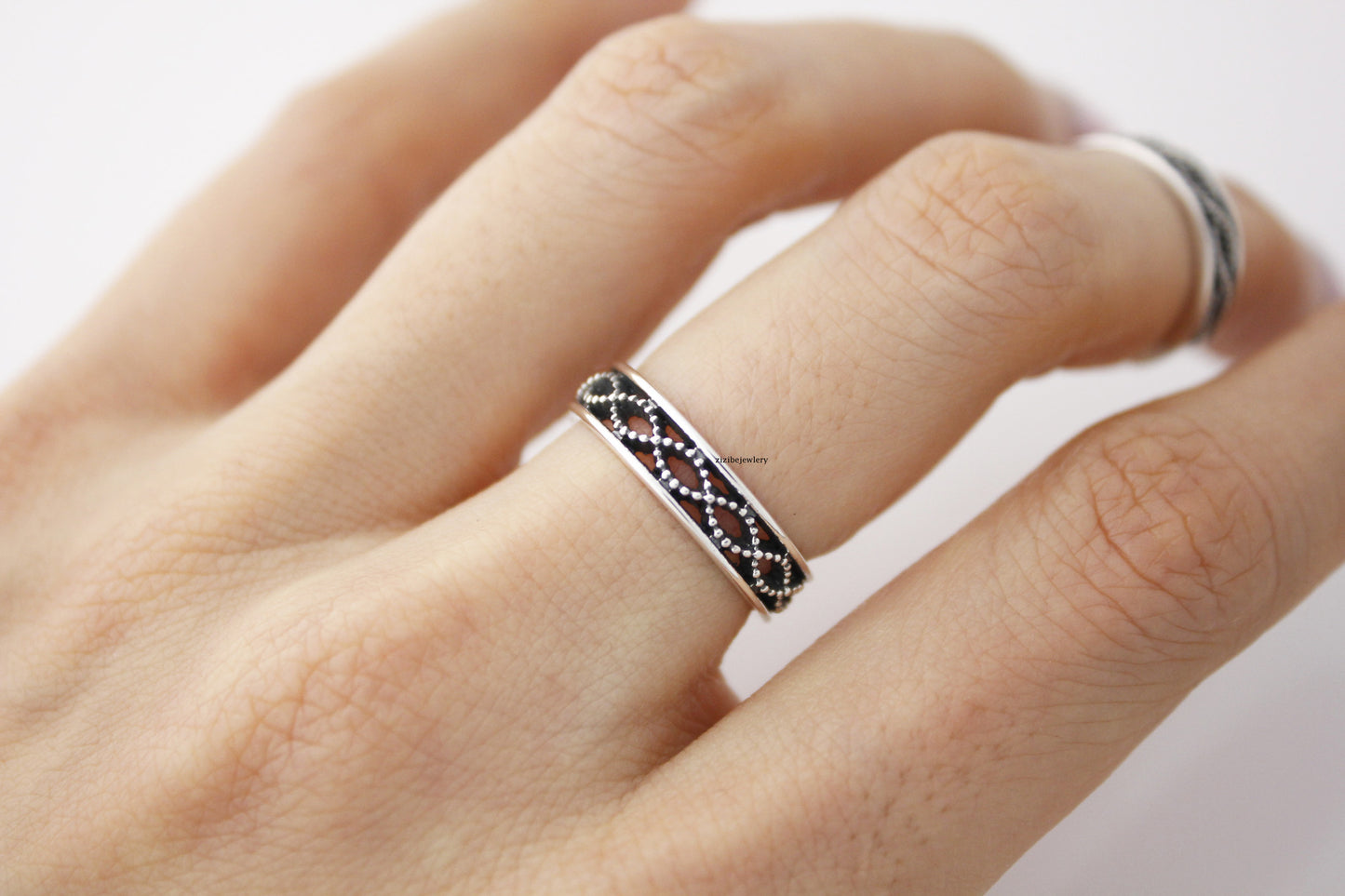 925 Sterling Silver Twisted Helix Pattern Infinity Ring-2