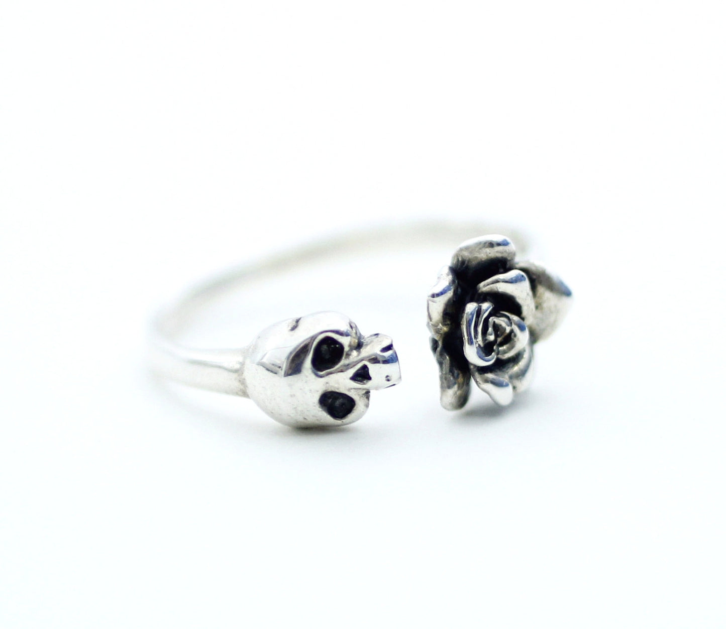 925 sterling silver Rose and Skull ring, R0191S