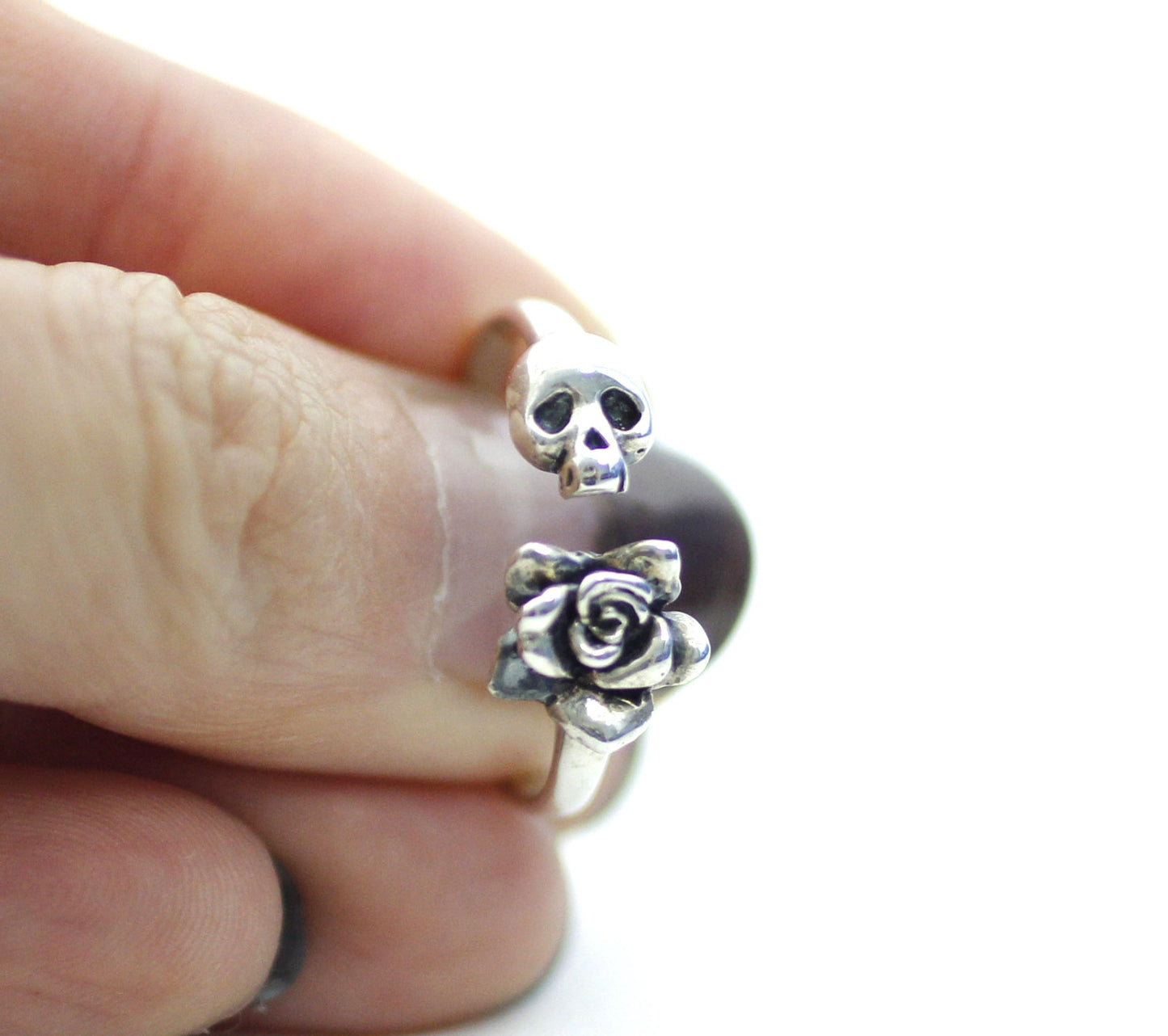 925 sterling silver Rose and Skull ring, R0191S