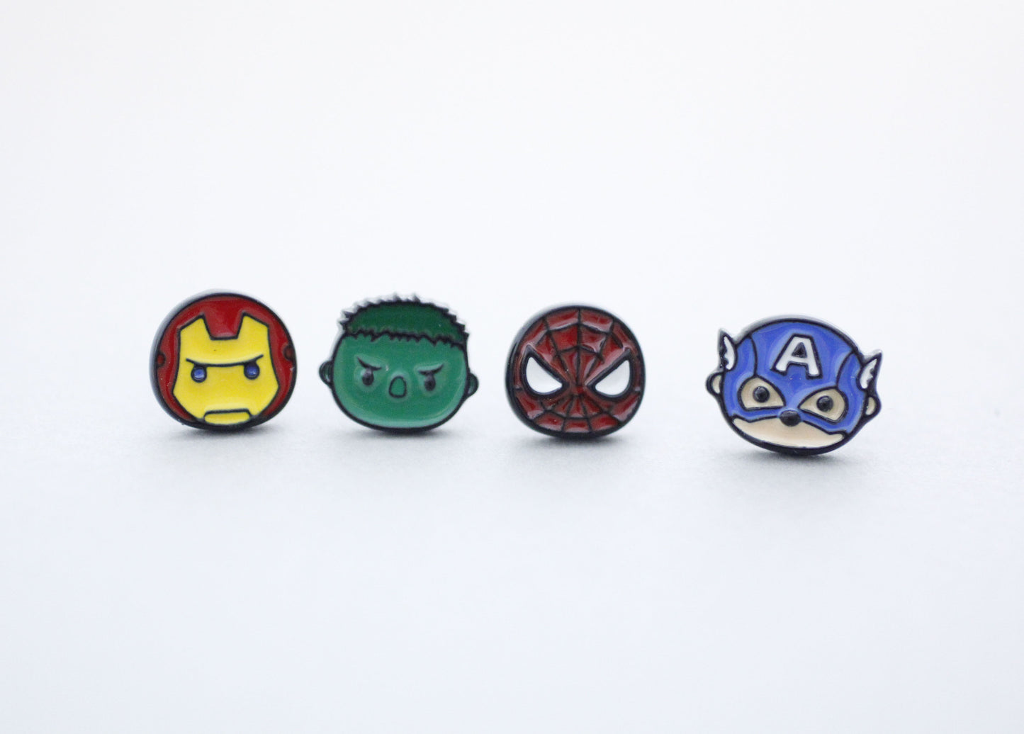 Set of 4 Superhero Stud Earrings , The Avengers earrings Iron spider man hulke earrings