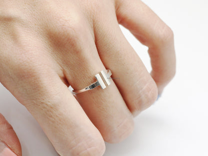 925 Sterling Silver Open T ring, Double bar ring, T ring ,R0797S