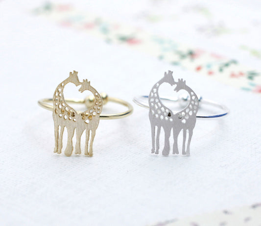 Loving Giraffe adjustable ring in silver/ gold, R0009G