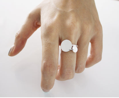 925 Sterling Silver Circle ring /  Disc ring / Custom Personalized Initial Ring Ring (2 types), R0649S