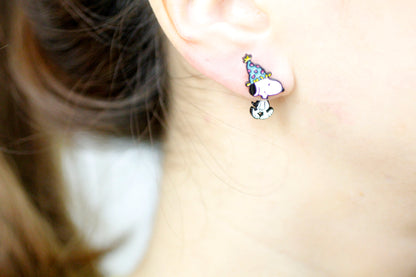 Cute Woodstock delivery Snoopy Baby basket earrings, Astronaut Snoopy and Woodstock Best Friend Ear jacket