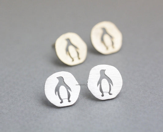 Lovely Cutout Penguin Medal stud Earrings in gold /silver, E0816G