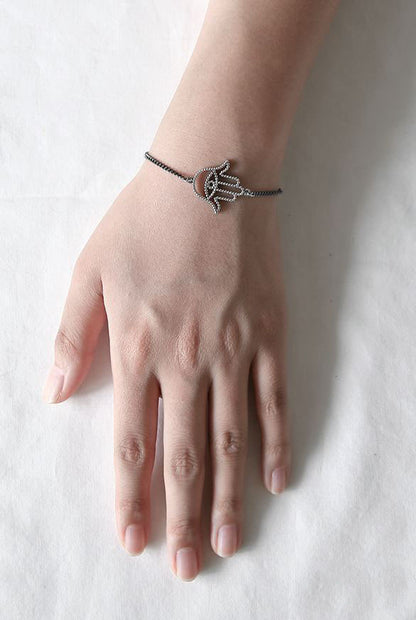 925 Sterling Silver Hamsa and Evil Eye Charms bracelet, Layered Bracelet