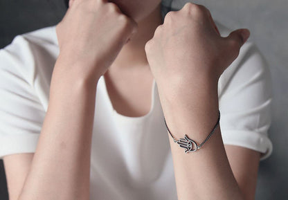 925 Sterling Silver Hamsa and Evil Eye Charms bracelet, Layered Bracelet