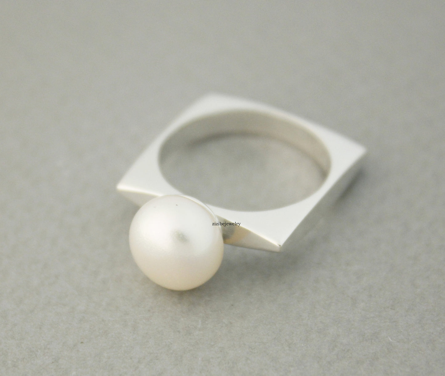 925 Sterling Silver Simple fresh water pearl  square Ring ,R0679G