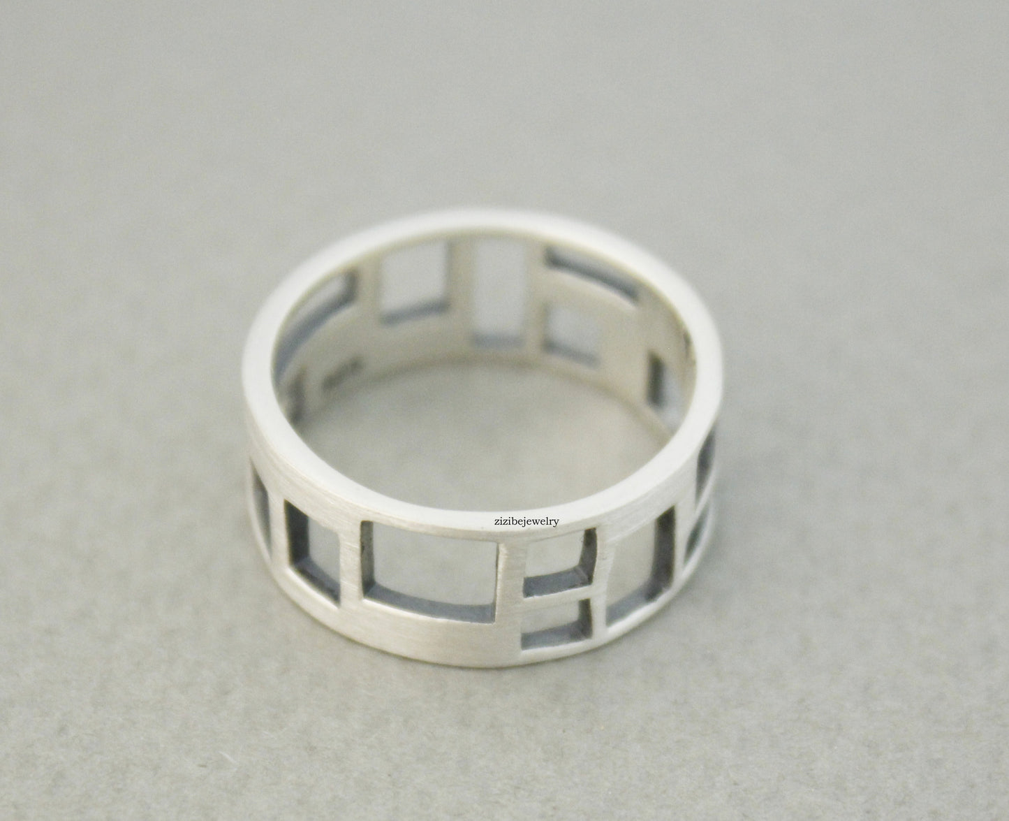 925 Sterling Silver Cut Out Square geometry thick band Ring, R0680G