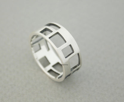 925 Sterling Silver Cut Out Square geometry thick band Ring, R0680G