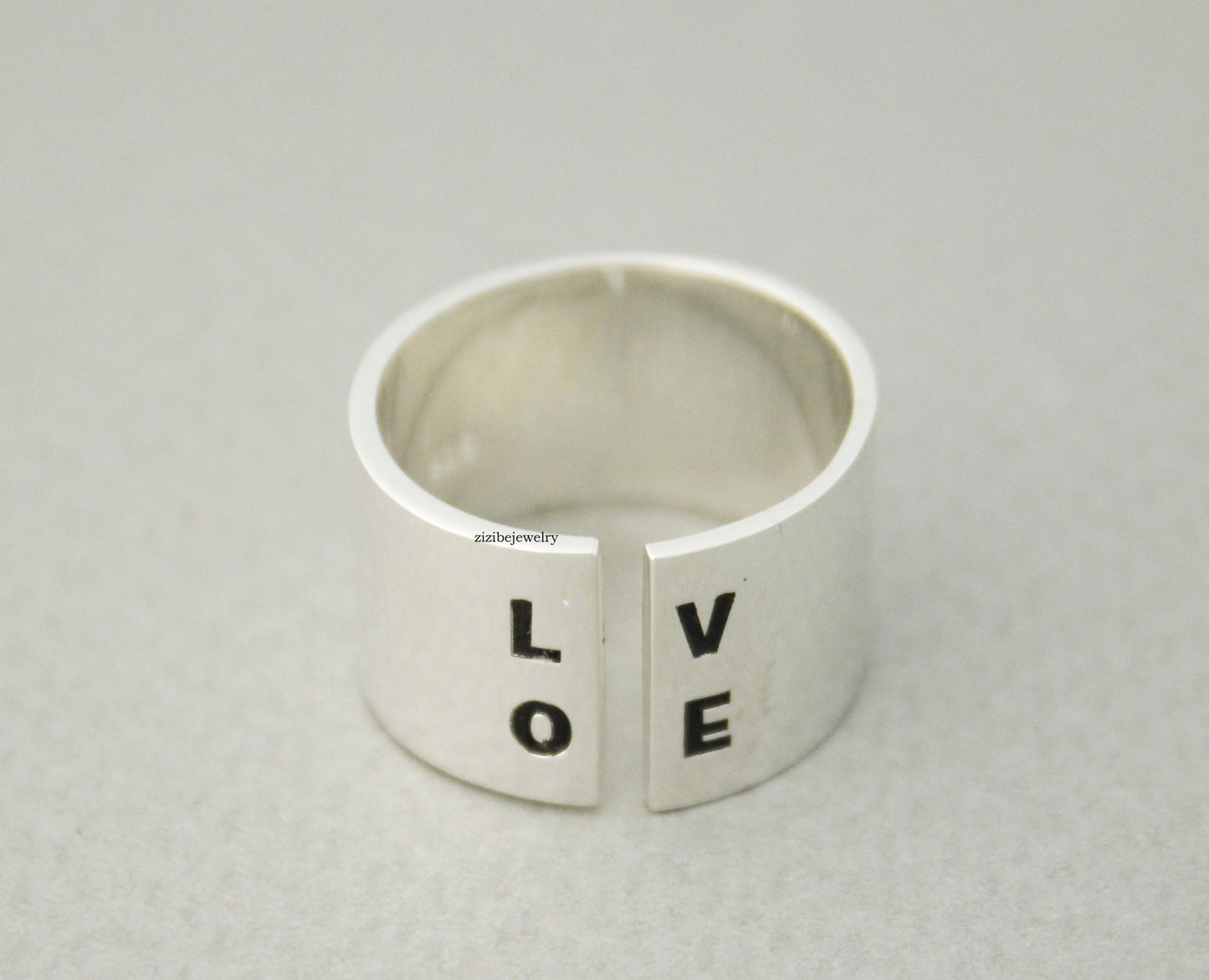 925 sterling silver Stacking Wide and Thick Personalized Open Band Ring, engrave Ring Band, R0682G