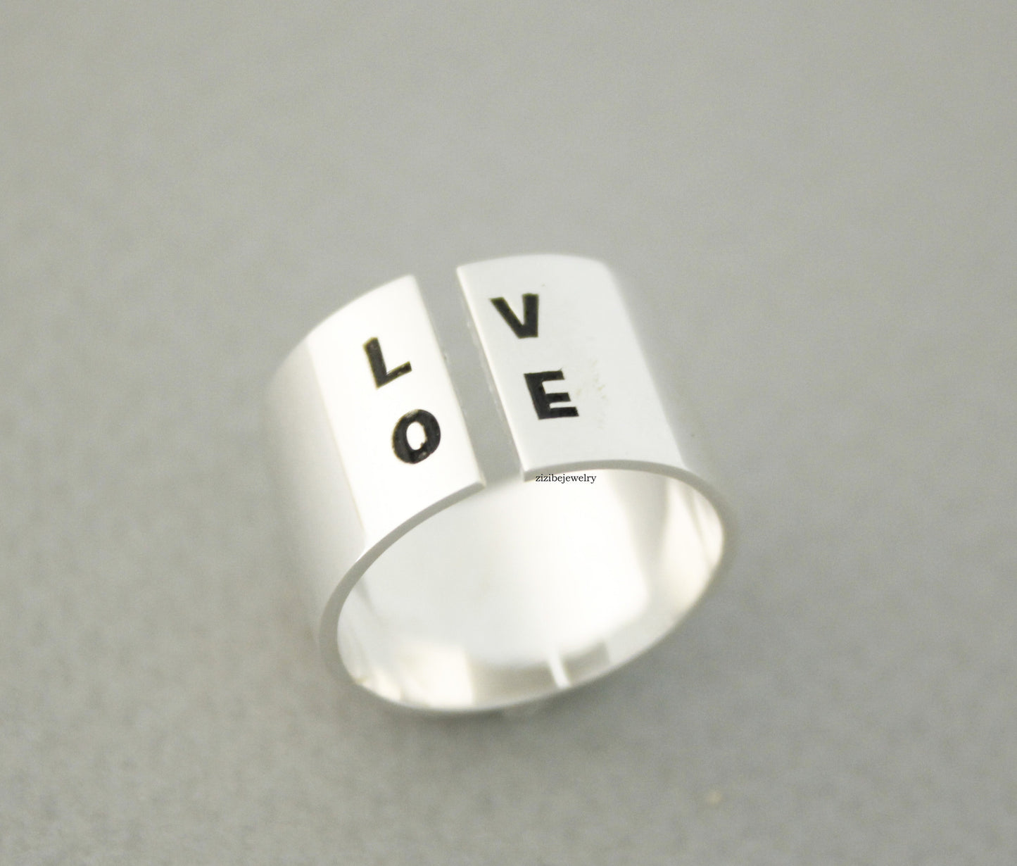 925 sterling silver Stacking Wide and Thick Personalized Open Band Ring, engrave Ring Band, R0682G