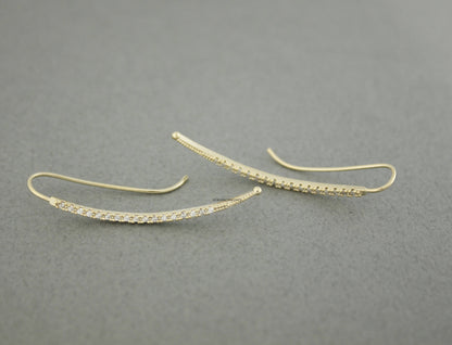 Long Cubic bar drop Ear Pin style earrings, curved cubic bar long earrings